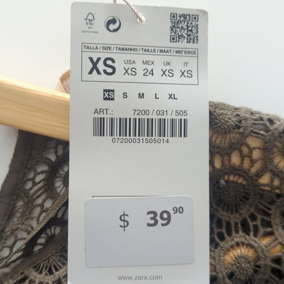 Zara Green Embroidery Blouse with Lace Detail - Size XS NWT - Picture 4 of 6